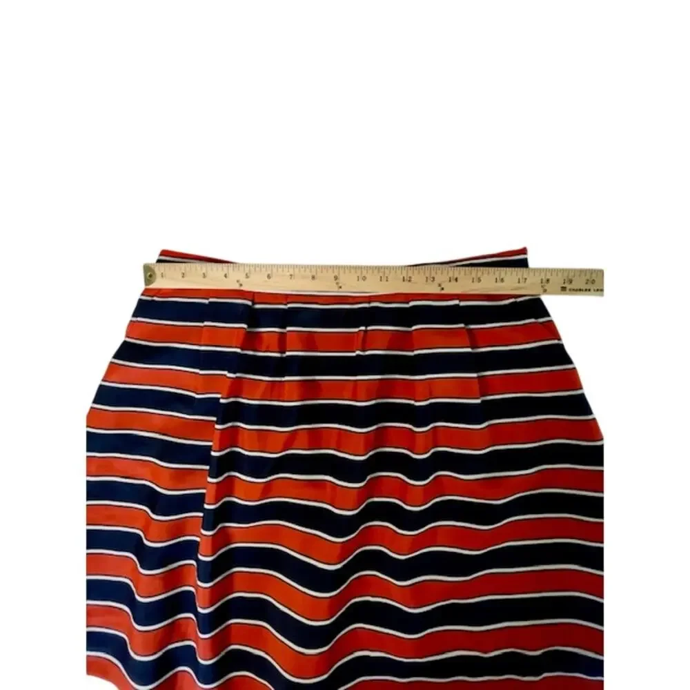 J.Crew Striped Pleated Mini Skirt Navy Orange Preppy Size 14